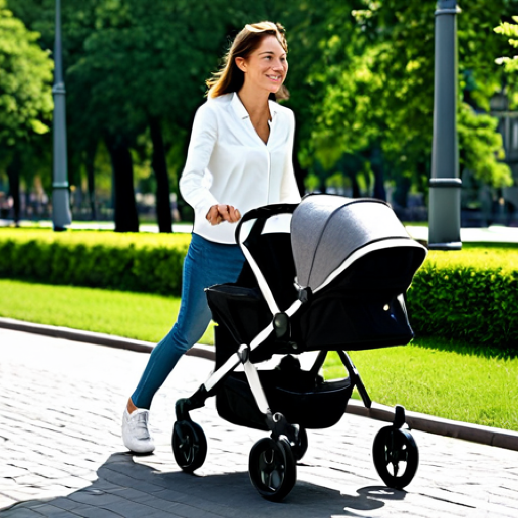 Convertible Stroller in a City Park**

A young parent pushing a convertible stroller in a sunny city park. The stroller is in "stroller mode," with a fully clothed baby looking comfortably at the scenery. The parent is wearing casual, appropriate attire. Background: lush greenery, other families enjoying the park. Safe for work, appropriate content, fully clothed, family-friendly, professional photography, perfect anatomy, natural proportions, well-formed hands.

**