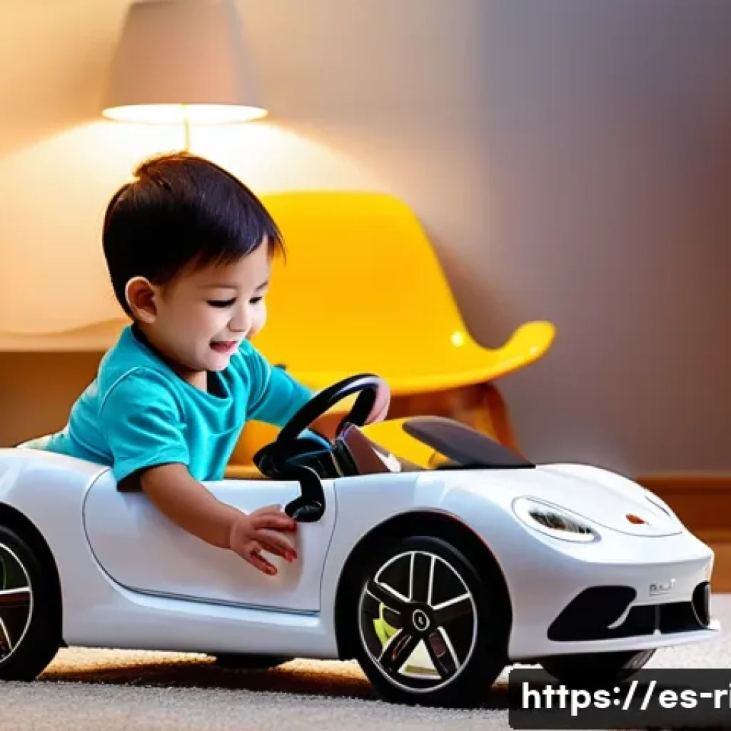승용완구 조명 추가 - A colorful toy car with bright LED headlights and taillights glowing vividly in a dimly lit children...