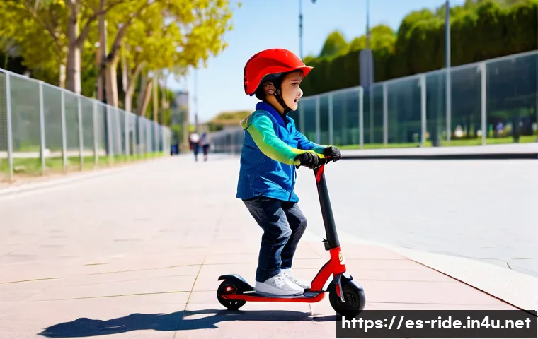 승용완구 안전 사고 사례 - A cheerful young Hispanic boy wearing a bright safety helmet, knee pads, elbow pads, and gloves, rid...