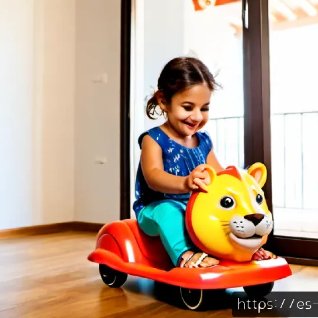 승용완구 인기 캐릭터 디자인 - Photorealistic product lifestyle scene in a bright Barcelona family apartment, a cheerful toddler we...